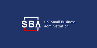 U.S. Small Business Administration (SBA) logo; white and red on a dark blue background