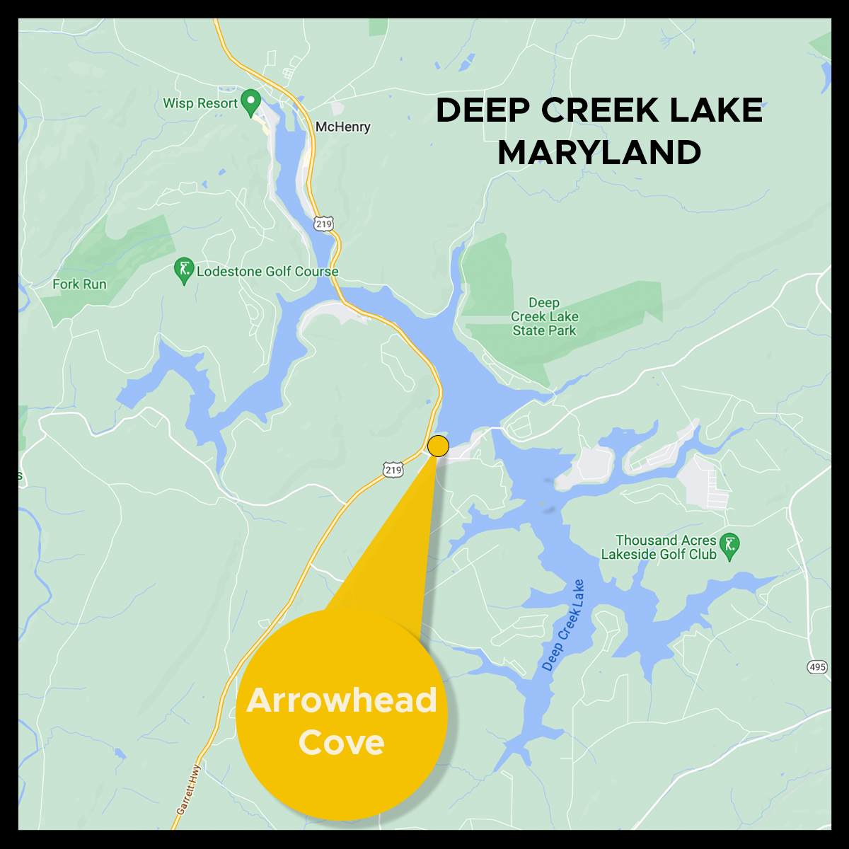 Map of Deep Creek Lake and Arrowhead Cove in Callout Circle